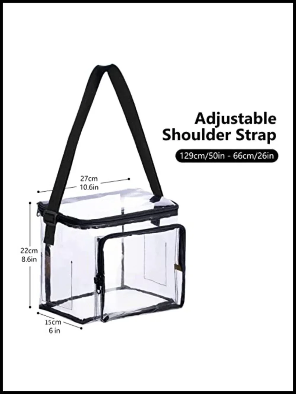 Clear PVC Lunch Bag Tote Stadium Approved Adjustable Strap Work School